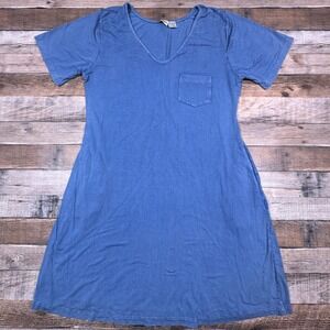 Raya Sun Womens Blue V-Neck Short Sleeve Pocket T-Shirt Dress Large